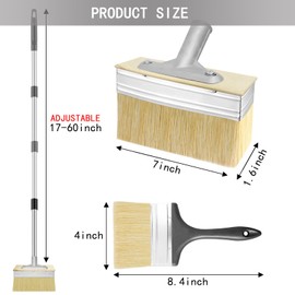 7" Deck Stain Brush with Long Handle, 60" Extension Pole Applicator with 4" Paint Brushes Set, Block Brush Set for Painting Wood, Masonry, Fence, Wall and Furniture, Home Improvement
