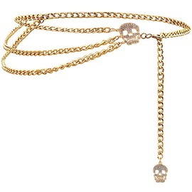 Glamorstar Multilayer Metal Waist Chain Dress Belts Metal Belt for Women (Crystal Gold Skull, Large(130cm/51.2in))
