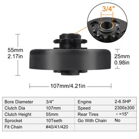 LotFancy Go Kart Clutch 3/4 Bore 10T for #40 41 420 Chain, Predator 212 Centrifugal Clutch, Up to 6.5 HP, Fit for Go Kart Minibike Baja Mini Bike MB165 MB200