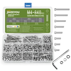 840 Pcs M4 Nuts and Bolts Hex Socket Head Cap Screws and Nuts Set, Stainless Steel Machine Screws Bolts Set, Assorted and with Lock & Flat Washers Assortment for DIY (840, M4)