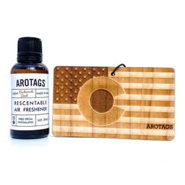 Arotags Car Air Freshener - Reusable Wood Diffuser - Hanging Odor Eliminator - Colorado Patriot - Backwoods Birch Scent