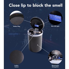 SOLARXIA Car Ashtray with Lid Auto Ashtray LED Easy Clean Up Detachable Ashtray