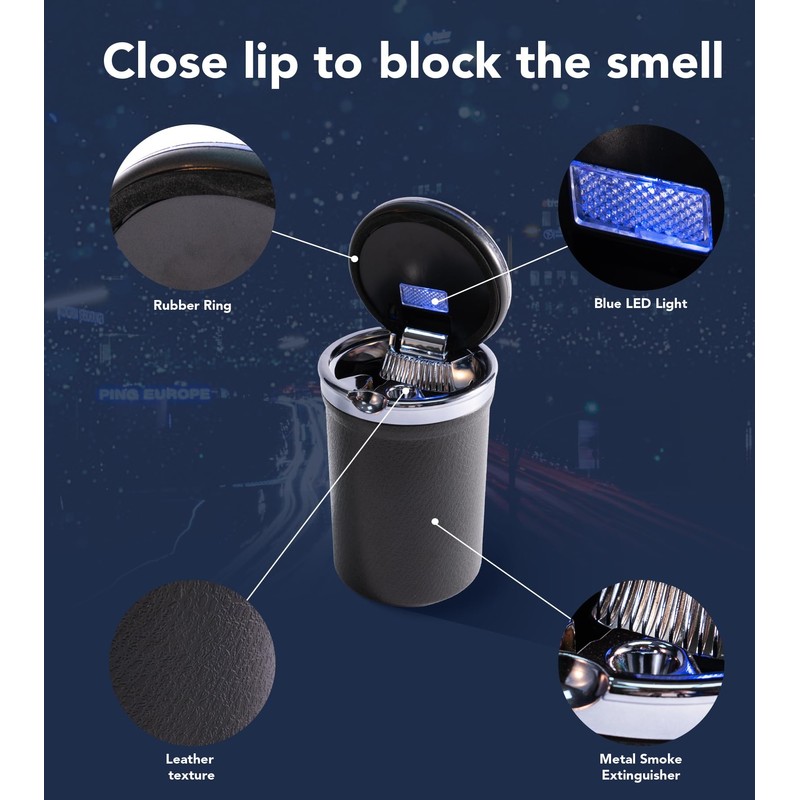 SOLARXIA Car Ashtray with Lid Auto Ashtray LED Easy Clean