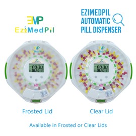 EziMedPil Automatic Pill Dispenser w/Visual &Audio Alerts, up to 6 Alarms/Day, 9 Dosage Templates, Easy-Read LCD Display, Lock Medication Dispenser w/Key for Vitamins, Prescriptions & More, Clear Lid