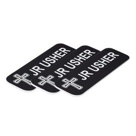 Jr Usher 1 x 3" Name Tag/Badge, Black, Cross Design (10 Pack)