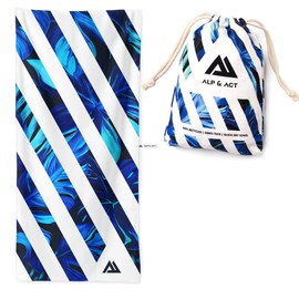 ALP & ACT XXL Beach Towel 200 x 90 cm - 100% Recycled Microfibre - Extra Light and Quick Drying - Large Microfibre Towel for Holidays and Beach - Bath Towel with Cotton Bag - Blue Green