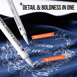 Gain-Art White Fabric Marker for Dark Clothes - Wash-Resistant, No Bleed, Quick Dry Professional Dual Tip Pen - Permanent Paint for Clothing, Canvas Cover Stains - DIY Art Crafting Set of 2