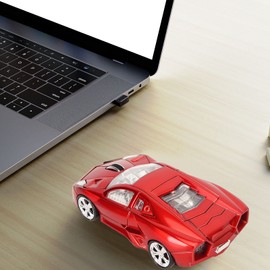 Cool Sports Car Shaped Cordless Mouse, 1600DPI Cordless Optical Mice with LED Light & USB Receiver for Office, School, Home, Travel, PC, Laptop, Computer, Red