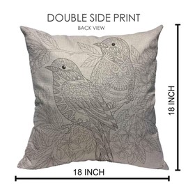 VERSUSWOLF Throw Pillow Covers Sparrows Sitting On Blooming Tree Branch Free Sketch for Adult Anti Stress Coloring Book Page Cotton Linen Decorative Square Pillowcases Cushion Cover 18 X 18 Inch
