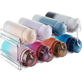 Lifewit Stackable Water Bottle Organizer/Holder for Cabinet Fridge, Kitchen Pantry Organization and Storage, Plastic Wine Racks, Tumbler Travel Mug Cup Holder, 2Pack, Hold 8 Bottles