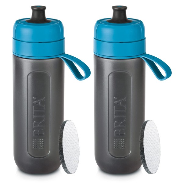 Brita Portable Water Filter Bottle, 2-Bottle Set, 20.3 fl oz (600 ml), Active, Blue, Microdisc Filter (Authentic Japanese Product)