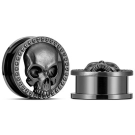 ERKUOO Skull Ear Gauge Screws Ear Plugs Tunnel Ear Flesh Tunnel Piercing Earrings Hanger Expander Stretcher 8 mm - 25 mm Pack of 2, Metal, Sandstone