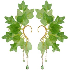 FRESHME Fairy Elf Ear Cuffs - Leaves Elven Ear Clip Wraps Poison Ivy Costume Woodland Earrings Forest Mother Nature Costume Renaissance Fantasy Dress Up Medieval Cosplay Accessories for Adult Women