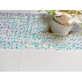 JYFLZQ Iridescent White Sequin Table Runner 10ft Sparkly Mermaid Table Runner Sparkly Glitter Metallic Long Table Lines Runner for Wedding Birthday Party Decorations