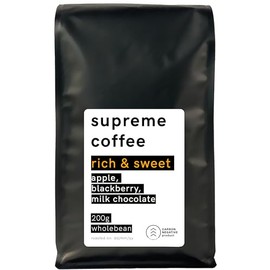 SUPREME COFFEE - Rich & Sweet | Whole Bean | Medium Roast | Arabica Specialty Coffee | Ethical & Carbon Neutral | 200 g (Pack of 1)