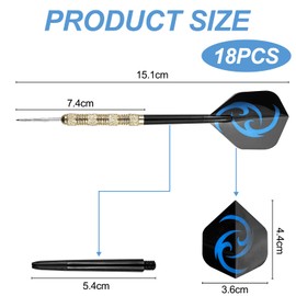 WinGluge 18 pieces darts with metal tip, 14 g steel darts professional, steel darts set, steel dart arrows, 6 designs dart flight, multi purpose dart tool, for beginners and hobbyists