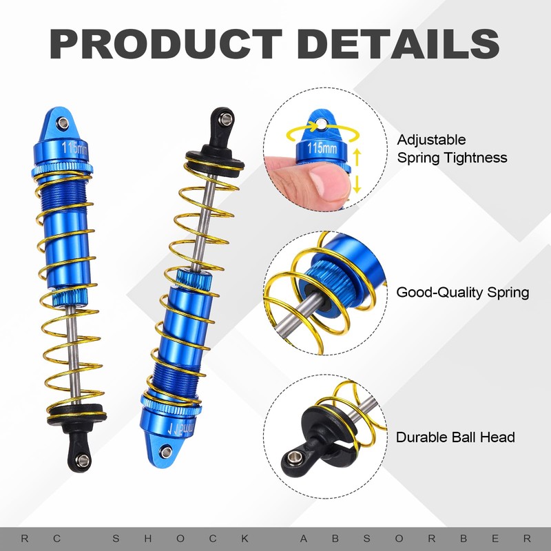 sourcing map RC Shock Absorber 1/10 115mm Aluminum Threaded Front