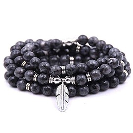 Self-Discovery 108 Bead Japa Mala Meditation Bracelet Necklace for Men or Womens Yoga Jewelry (Labradorite)