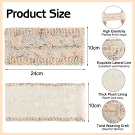 JK Home Winter Cable Knitted Thick Headbands, Ear Warmer Hairband Knit Chunky Head Wraps with villus Lined, Elastic Thermal Headwrap Hat Turban for Women Girls Outdoor Sports Colored Dot Light Green