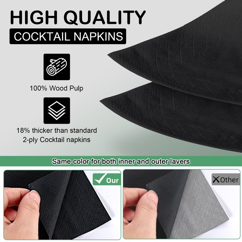 Black Cocktail Napkins - 800 Count Disposable Paper Napkins, 2-Ply