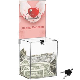 Youeon Large Acrylic Donation Box with Lock, 6.7 x 5 x 16 in Clear Suggestion Box with Slot and Lock, Ballot Tin with Sign Holder for Tip, Comment, Voting, Charity, Fundraising