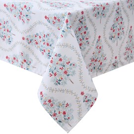 Laura Ashley Decorative Tablecloth, Wrinkle and Stain Resistant, Spillproof Water Repellent, Easy Care Washable Polyester Fabric for Dining, Kitchen, Holiday and Party, 70" Round, Tree Trellis