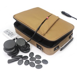 Goodtar Portable Massage Stone Warmer Set, 20 Pcs Basalt Hot Stones with Heater Kit, Electric Hot Stones Warmer Massager for Professional/Home Spa, Digital Controller Heating Travel Bag (Brown)