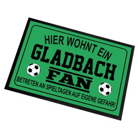 Herzbotschaft Doormat for Football Fans | Door Mat with Saying | 60 x 40 cm | Hier wohnt EIN Gladbach Fan - Enter an Spieltagen auf eigene Gefahr! | For Indoor and Outdoor Use | Rug for the Front