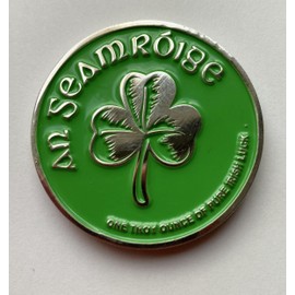 Lucky Irish Coin - Gold, Silver or Emerald Green Colour - 22g, 38mm Diameter, 3.5mm Thick, Leprechaun, Shamrock, Ireland Design (Emerald Green)