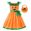ReliBeauty Girl Halloween Pumpkin Dress with Handbag, 110