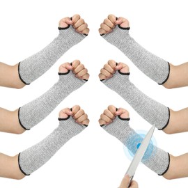 PATIKIL 12 Inch Cut Resistant Sleeve, 3 Pairs Arm Safety Protectors Sleeves with Thumb Hole Level 5 Protection Forearm Guard Sleeves for Thin Skin and Bruising, S, Gray