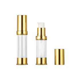 UPSTORE 4Pcs 30ml/1oz Empty Plastic Airless Pump Bottle Refillable Vacuum Pump Press Bottles Travel Size Cosmetics Sample Storage Containers with Golden Pump Head for Foundation Lotion Cream