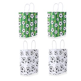 piqiya 24Pcs Soccer Party Favor Paper Bags, Football Themed Party Bags with Handles,Gift Bags for Kids Adults Birthday Party Supplies（8.26×5.9×3.14inch）