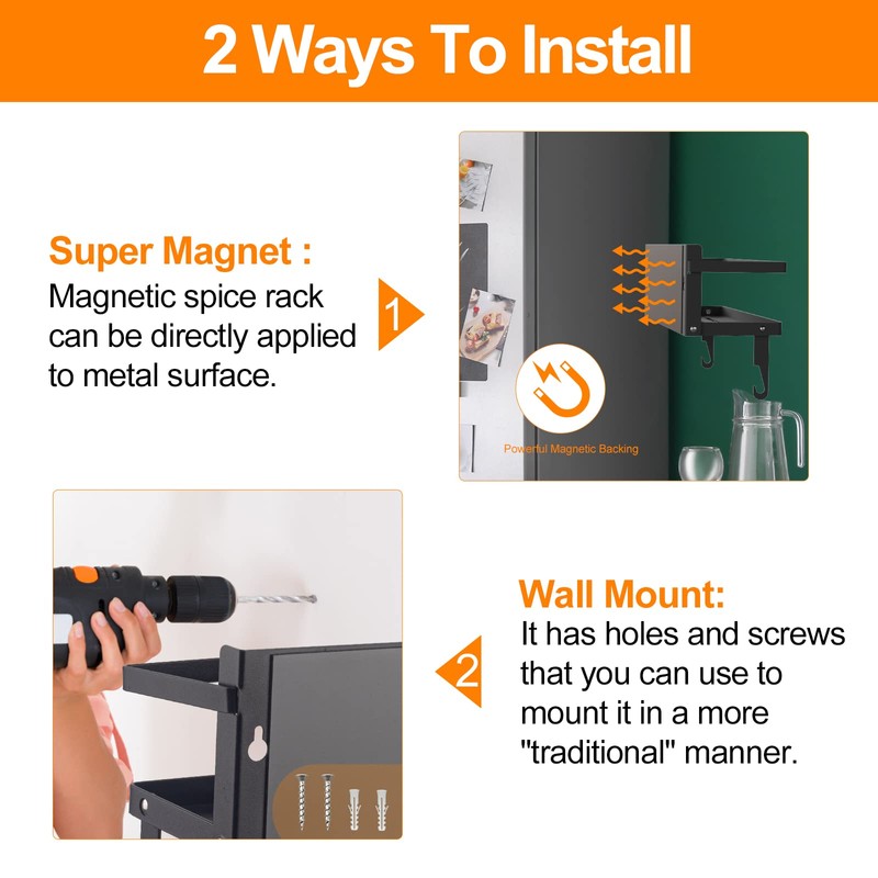 ARVINKEY Spice Rack Magnetic Shelf, Foldable Refrigerator Magnetic Spice Holder,
