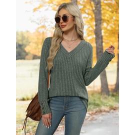 WIHOLL Fall Outfits for Women 2025 Long Sleeve Shirts for Women Tops Trendy Womens Sweaters Lightweight Fashion Business Dressy Casual School Outfits for Teachers Knit Soft Work Green
