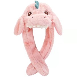 Ear Moving Animal Hat Plush Ears Jumping Pop Up Beating Hat Movable Dancing Ear Flap Cap for Women Girls(Pink Shark)