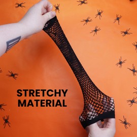 Needzo Long Black Fingerless Fishnet Glove, Mesh Arm Sleeves, Costume and Cosplay Accessories for Women, 10.37 Inches