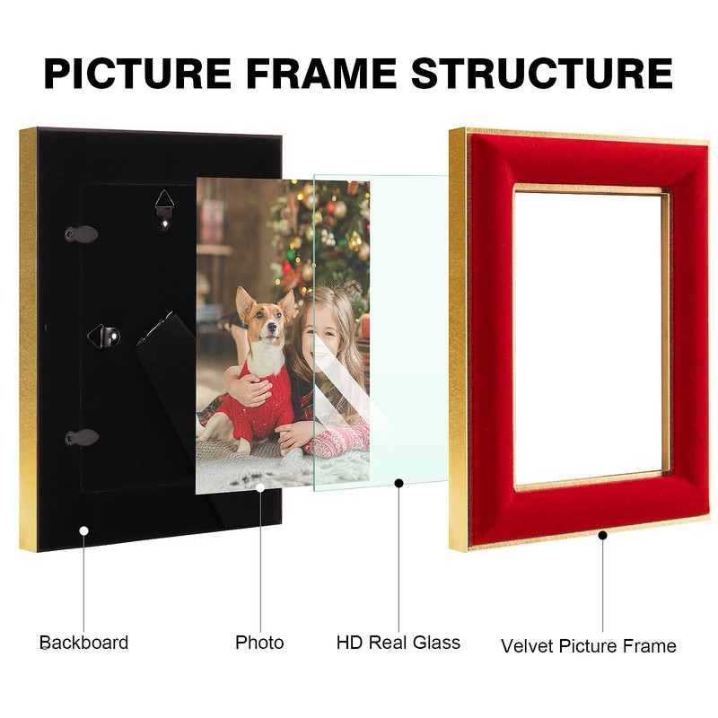 KSROECUD 5x7 Velvet Picture Frame, Red Photo Frames with Modern