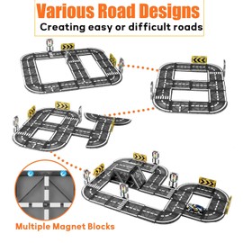 GROBRO7 Magnetic Race Track Tiles Toy Building Blocks, Magnet Road Block Set for Kids Birthday Party Games, Children's Multiple Activity Toys