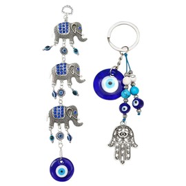 VEHYEGOI 1 Piece Of Evil Eye Elephant Pendant, 1 Piece Of Evil Eye Palm Keychain, Elephant Jewelry, Elephant Garden Decoration, Evil Eye Car Hanging, Elephant Decoration