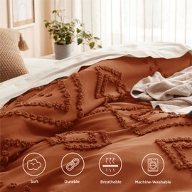 Bedsure Duvet Cover King Size - Boho Duvet Cover Sets for All Seasons, 3 Pieces Chic Geometric Tufted Home Bedding, Comforter Not Included (Terracotta, King, 104" x 90")