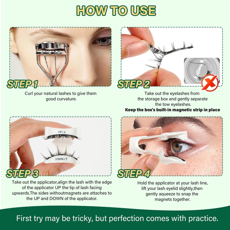 KEYYOU Daily Wear Reusable Magnetic Eyelashes 2 Pair with Applicator