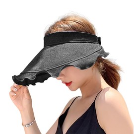 haozaikeji Womens Wide Brim Sun Visor Hat Empty Top Sun Hat UPF 50+ Summer Topless Sunhats UV Protection Beach Cap Rollable Jute Cap for Lady Girls Outdoor Sports Holiday Beach Golf Traveling Black