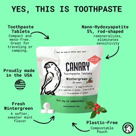 Canary Nano Hydroxyapatite Toothpaste Tablets Wintergreen - Remineralizing, Fluoride Free, All Natural Tabs with Xylitol - Great for Travel, Plastic Free - 189 Count