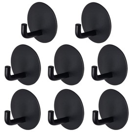 TONGNENGLIU 8 Pcs Heavy Duty Adhesive Hooks Strong Waterproof Stainless Steel Holder,Towel Hook Stick On Wall Hooks for Kitchen Bathroom Home Door Towel Coat Key Robe (Black)