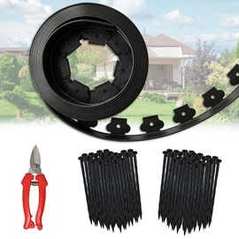 60 ft Fence Edging for Landscaping Include Garden Pruning Scissors,60 Spikes,60 ft Lawn Edging Edging for Landscaping Edging and Garden Edging and Garden Border and Flower Bed Edging (Black-60ft)