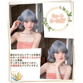 Limakara Natural Short Bob Wig Full Wig Women's Medium Small Face Effect Breathable Adjustable Wig Daily Cosplay Women's Fashion Wig Blue Gray