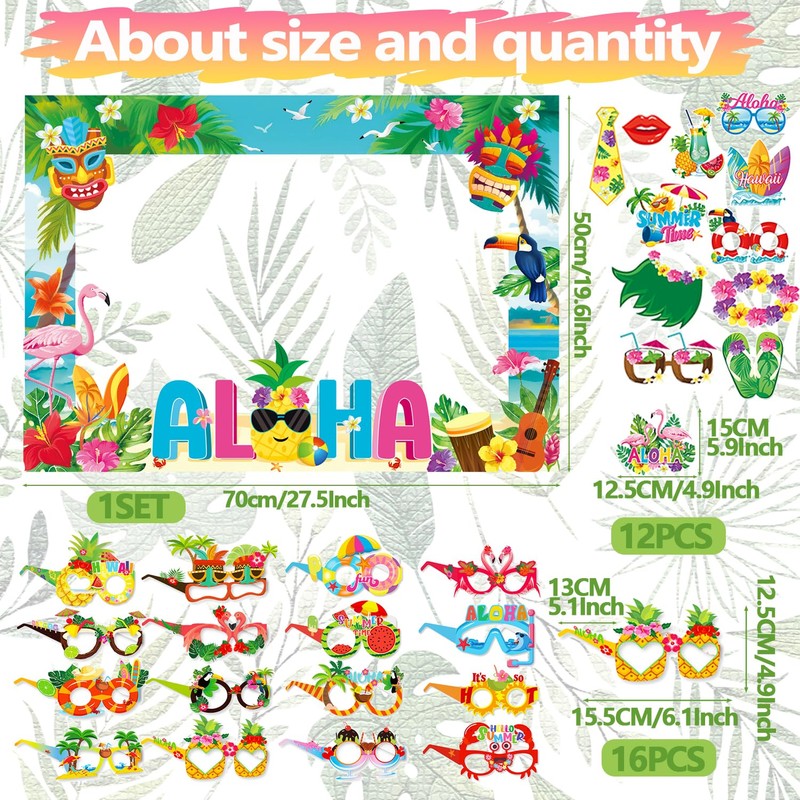 Tropical Luau Party Photo Booth Props Decoration, Hawaiian Themed Pool
