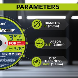 Cut Off Wheels 3 Inch Thin Metal & Stainless Steel Cutting Wheel – Professional 3” x .040” x 3/8" Fast Cutting Disc for Die Grinder GRAFF (25 Pack)