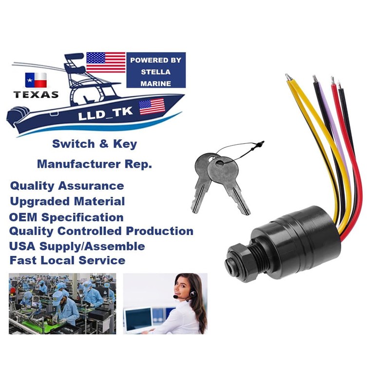 Boat Ignition Key Switch Push to Choke 6 Wires Base